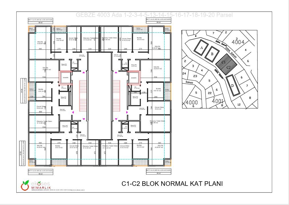 Gebze 4003 Ada C1-C2 blok kat planı