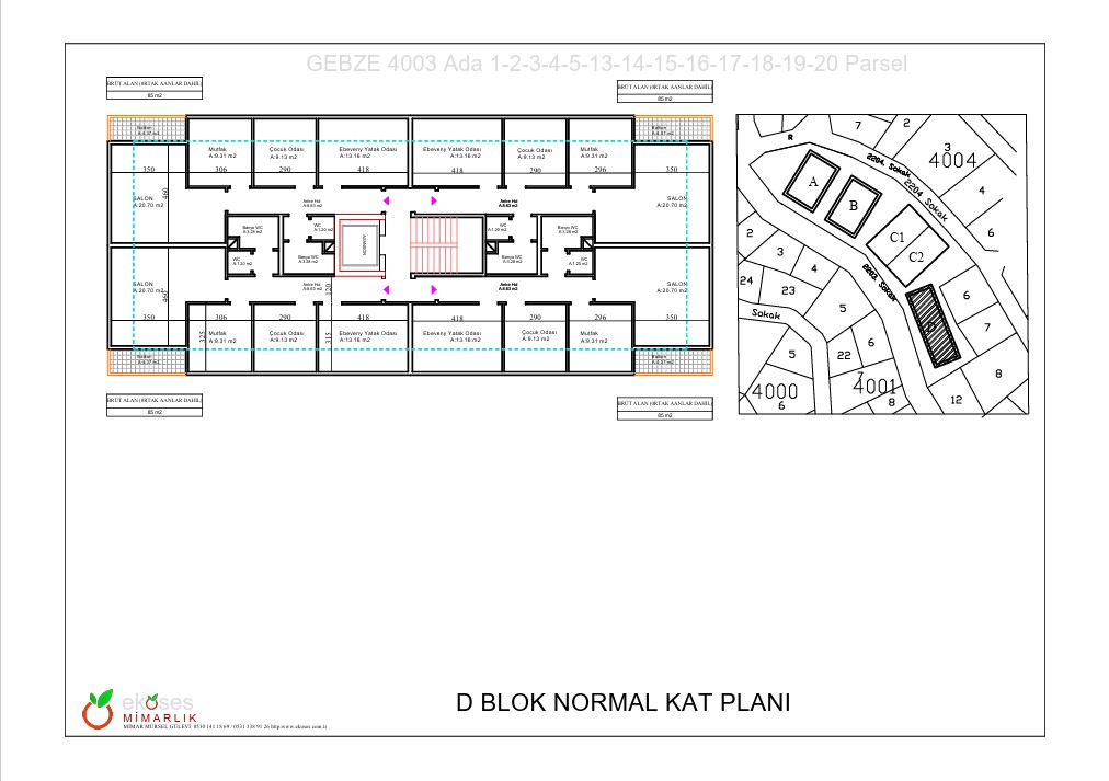 Gebze 4003 Ada D blok kat planı